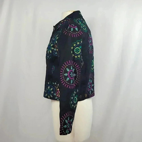 Carole Little Petite Embroidered Linen Jacket Black Size PM - Picture 5 of 13